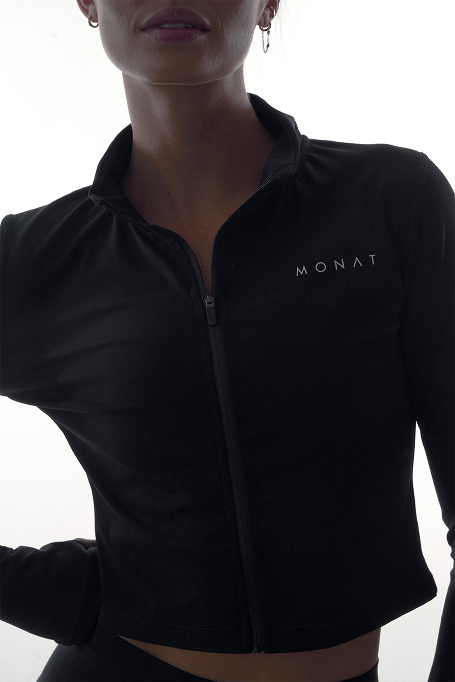 MONAT Cropped Fitted Full-Zip Activewear Jacket – Black
