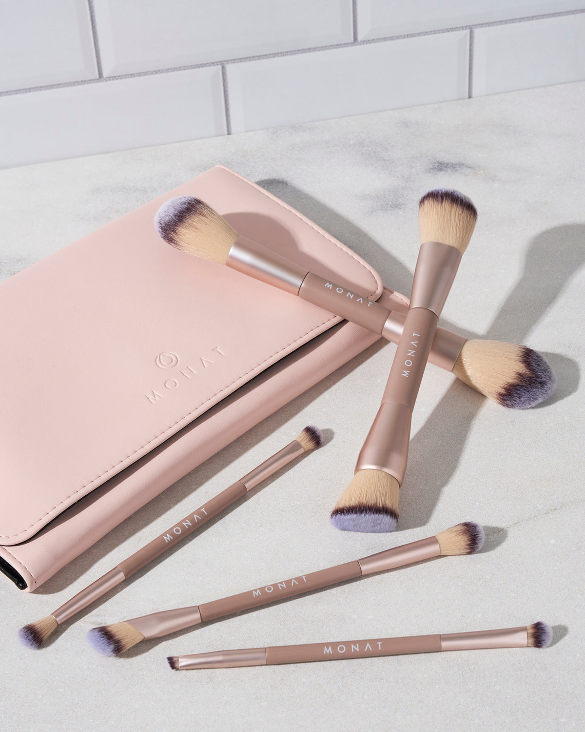MONAT 5-Piece Duo Makeup Brush Set with Pouch