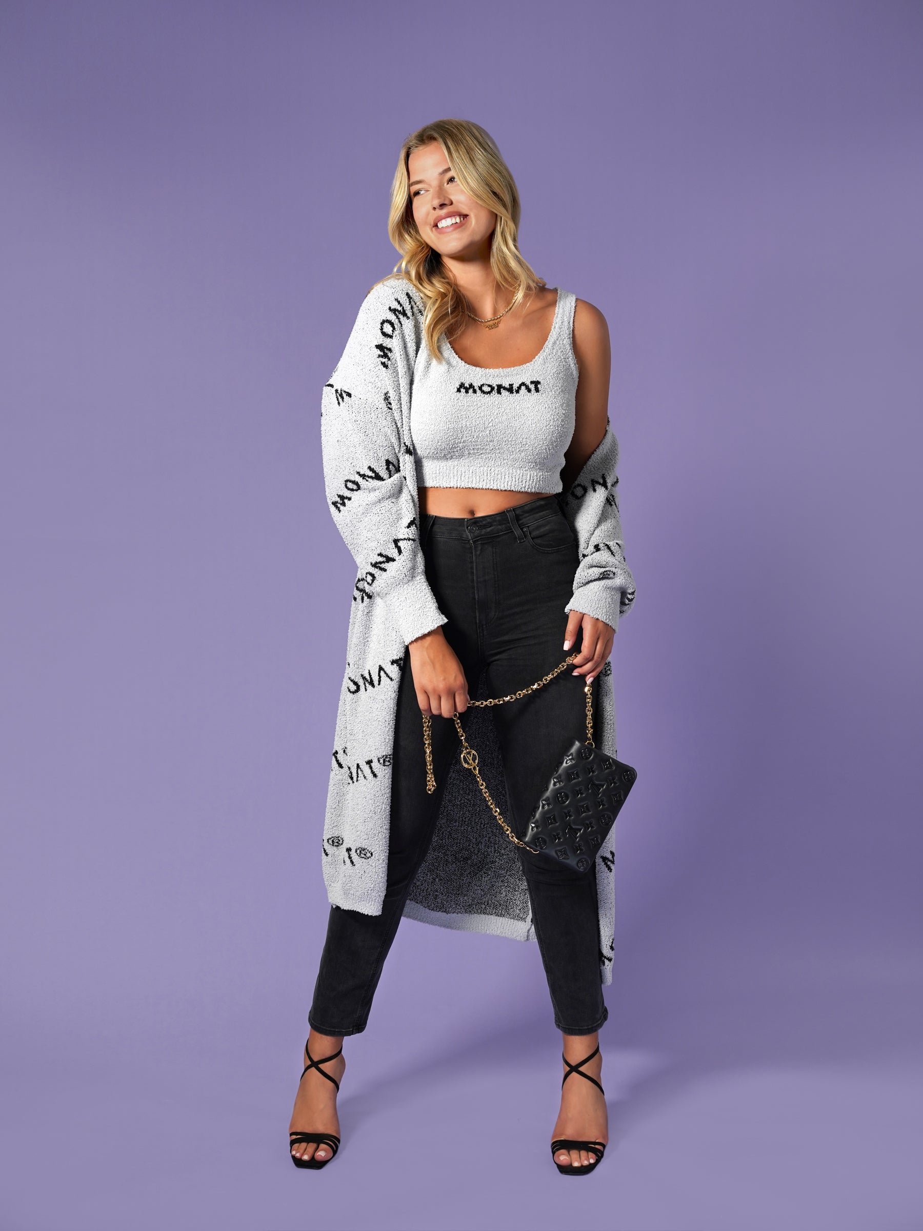 MONAT Gray Fuzzy Cardigan