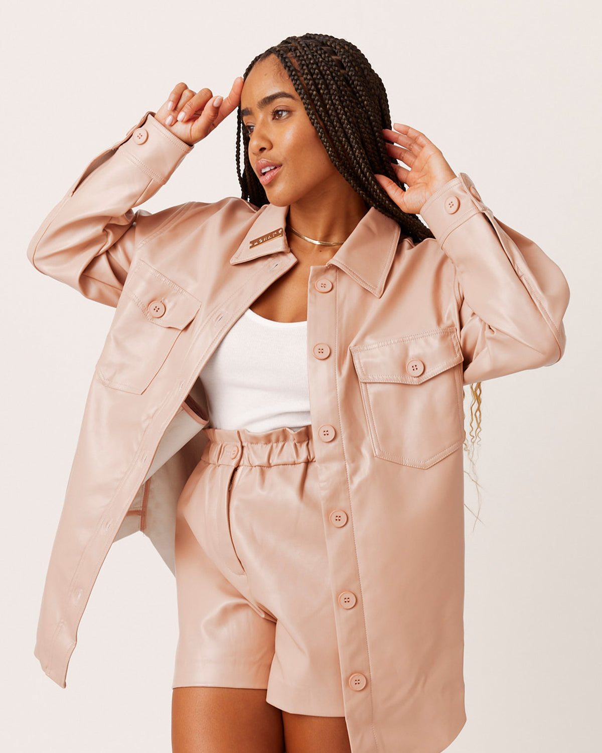 MONAT Faux Leather Dress Shirt Pink