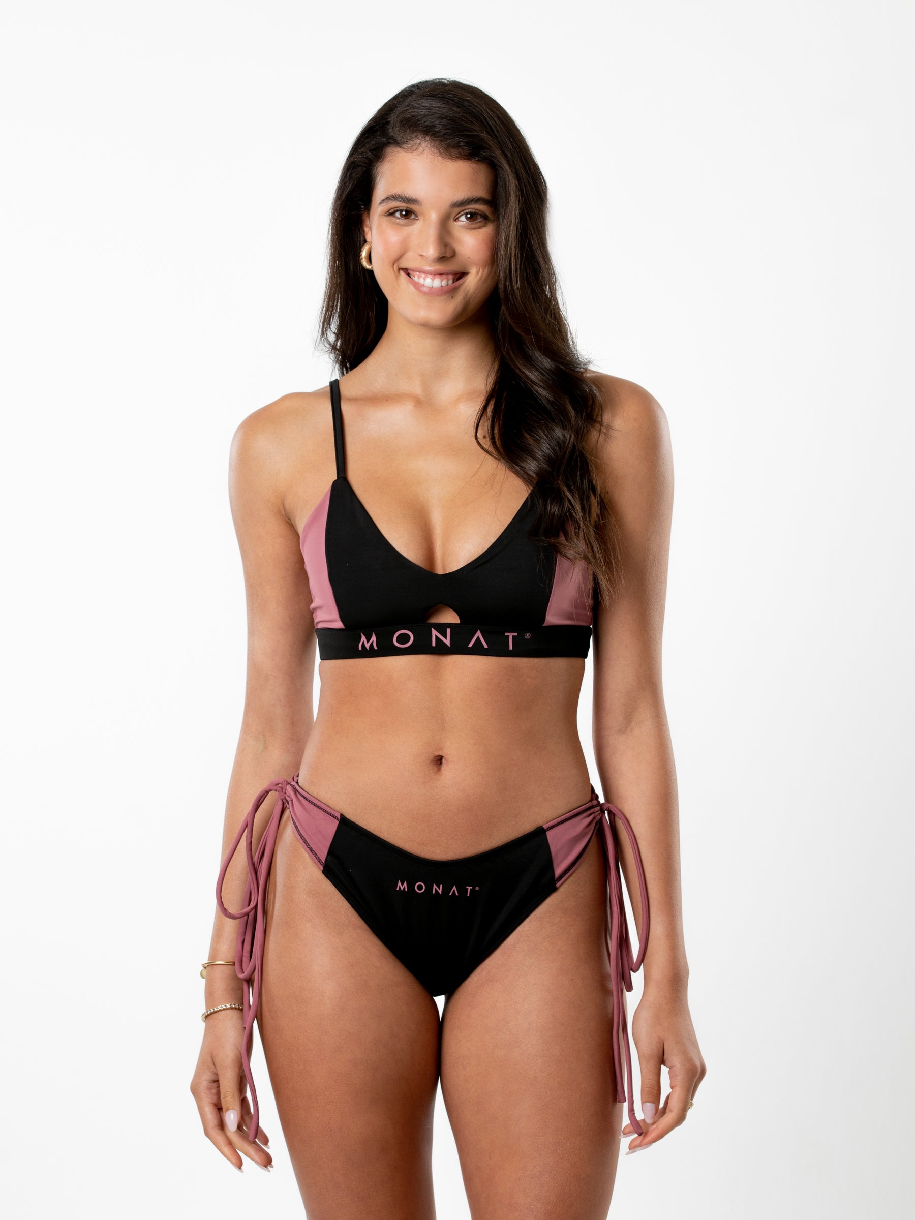 MONAT PIECED ADJUSTABLE V-NECK SWIM TOP