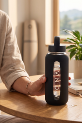 MONAT Glass Water Bottle With Interchangeable Lids - BLACK