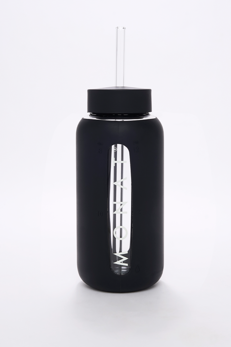 MONAT Glass Water Bottle With Interchangeable Lids - BLACK