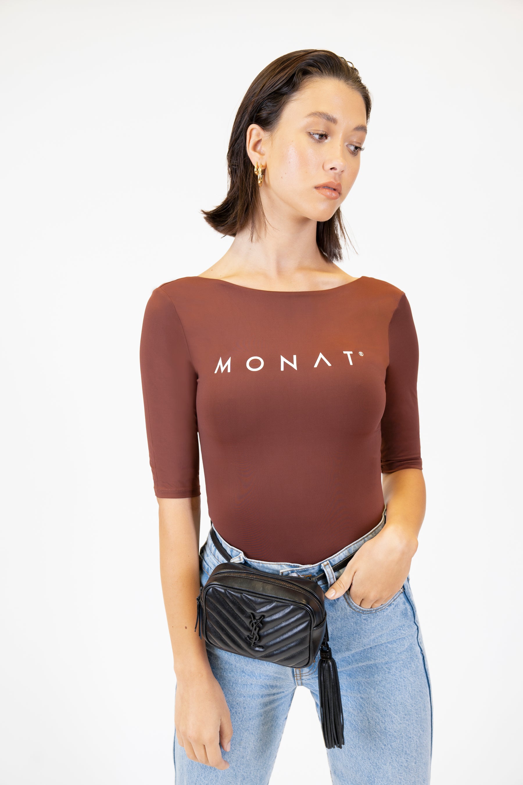 MONAT 3/4 Sleeve Bodysuit- Cocoa