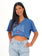 USA BLUE V-NECK CROP TEE