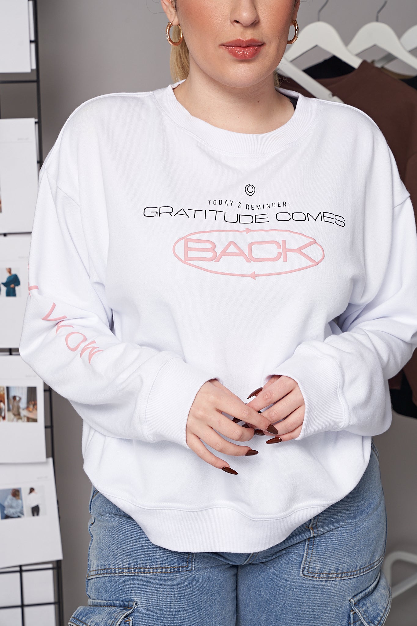 MONAT White Gratitude Comes Back Sweatshirt