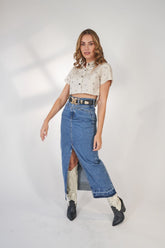 WOMENS CROP AOP BUTTON UP