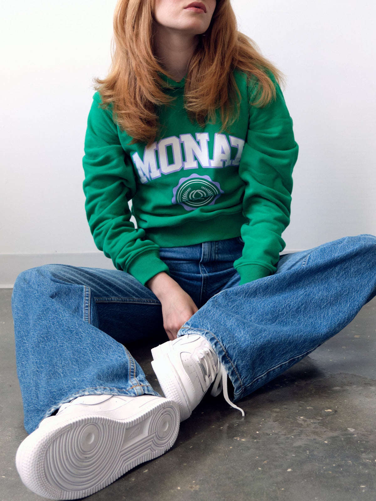 MONAT Oil Drop Cropped Crest Hoodie- Green
