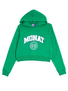 MONAT Oil Drop Cropped Crest Hoodie- Green