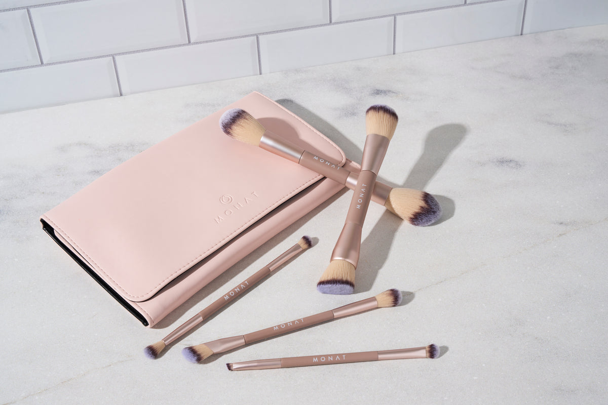 MONAT 5-Piece Duo Makeup Brush Set with Pouch