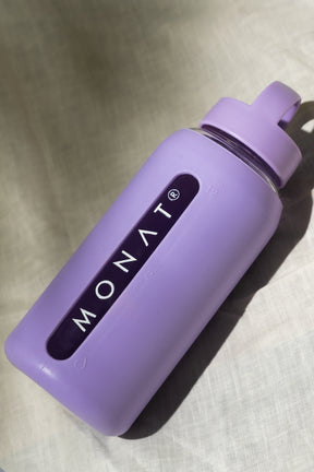 MONAT Glass Water Bottle With Interchangeable Lids - Taro Purple