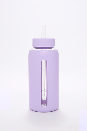 MONAT Glass Water Bottle With Interchangeable Lids - Taro Purple