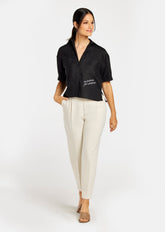 MONAT Cropped Linen Blend Shirt