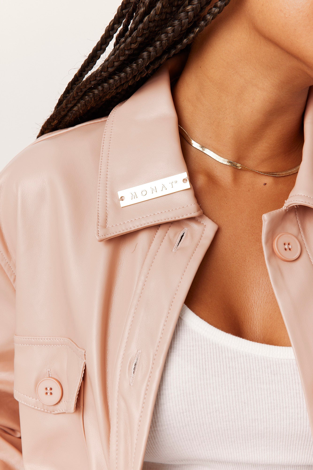MONAT Faux Leather Dress Shirt Pink