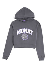 MONAT Oil Drop Cropped Crest Hoodie- Dark Gray