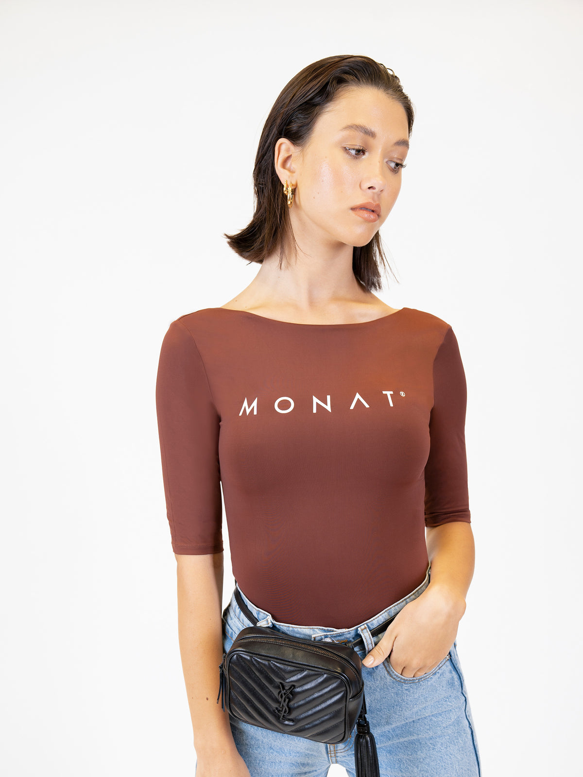 MONAT 3/4 Sleeve Bodysuit- Cocoa