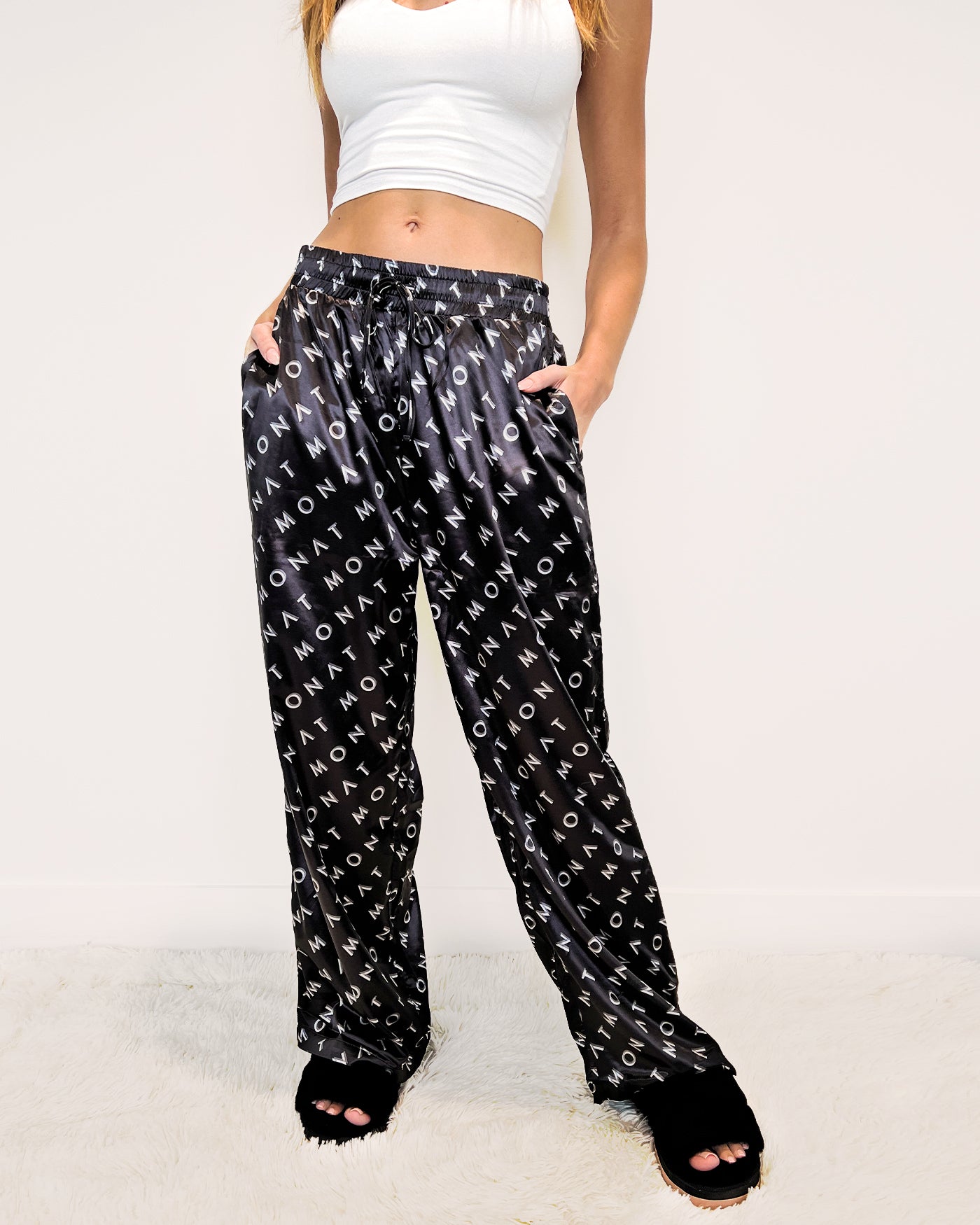 MONAT SATIN ALL OVER PRINT PANT